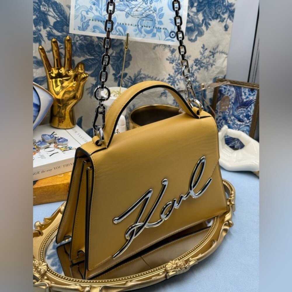 🆕 KARL LAGERFELD 🧿 NWOT K/Signature Medium Crossbody Bag, Trench Beige Yellow - Picture 4 of 16